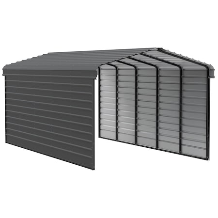 Arrow Storage Products Galvanized Steel Carport, W/ 2-Sided Enclosure, Compact Car Metal Carport Kit, 12'x24'x9', Charcoal CPHC122409ECL2